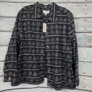 CJ Banks 3X Black Button Front Jacket Geometric NWT